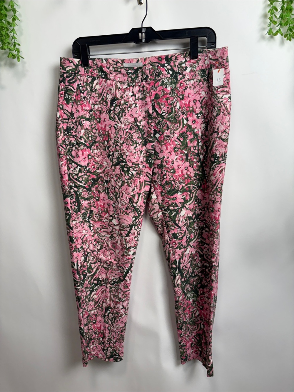 H&M Pink and Green Floral Stretch Pants